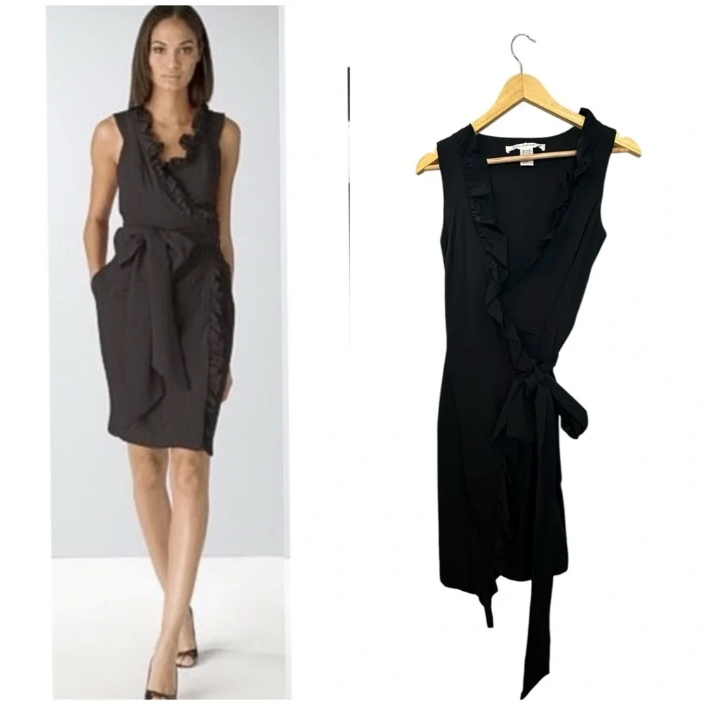 DIANE VON FURSTENBERG // "Andra" wrap black ruffle dress 4 - Picture 2 of 7
